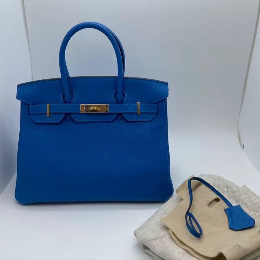 愛馬仕 Hermes birkin30 金扣 坦桑尼克藍 Togo皮 D刻 手提包👜-14