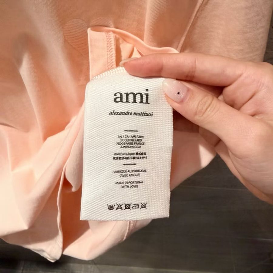 Ami Paris 限定款100%純棉 溫柔春季淡粉色🌸🍓白色電繡大logo圓領短袖上衣、T恤 M-8