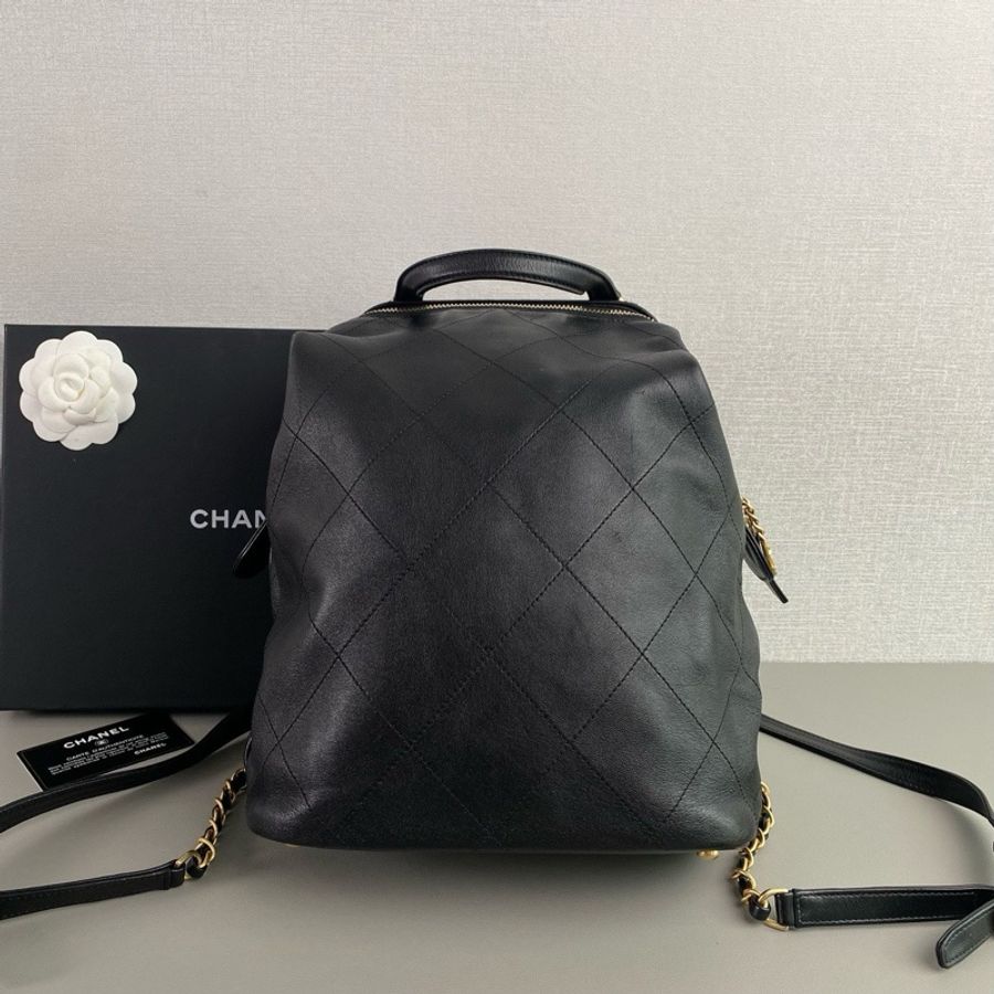 💎Chanel香奈兒|黑金羊皮經典菱格雙肩包 蛙口雙肩|98新26開-1