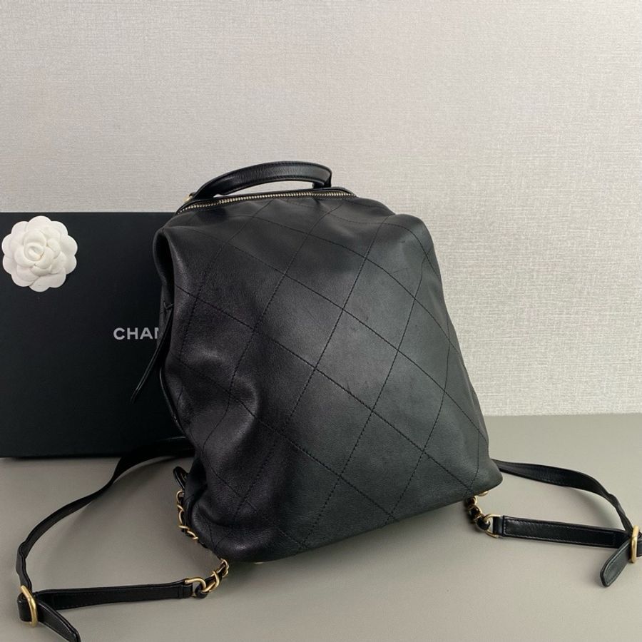 💎Chanel香奈兒|黑金羊皮經典菱格雙肩包 蛙口雙肩|98新26開-2