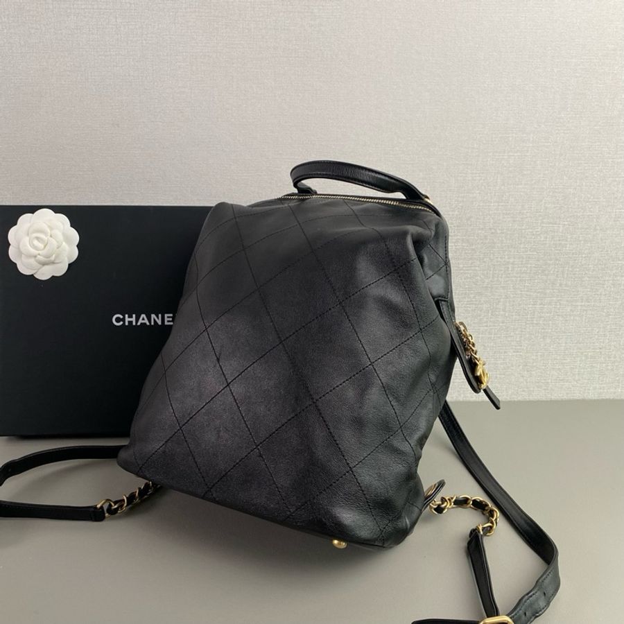 💎Chanel香奈兒|黑金羊皮經典菱格雙肩包 蛙口雙肩|98新26開-3