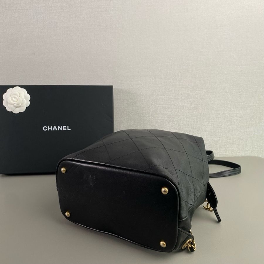 💎Chanel香奈兒|黑金羊皮經典菱格雙肩包 蛙口雙肩|98新26開-5
