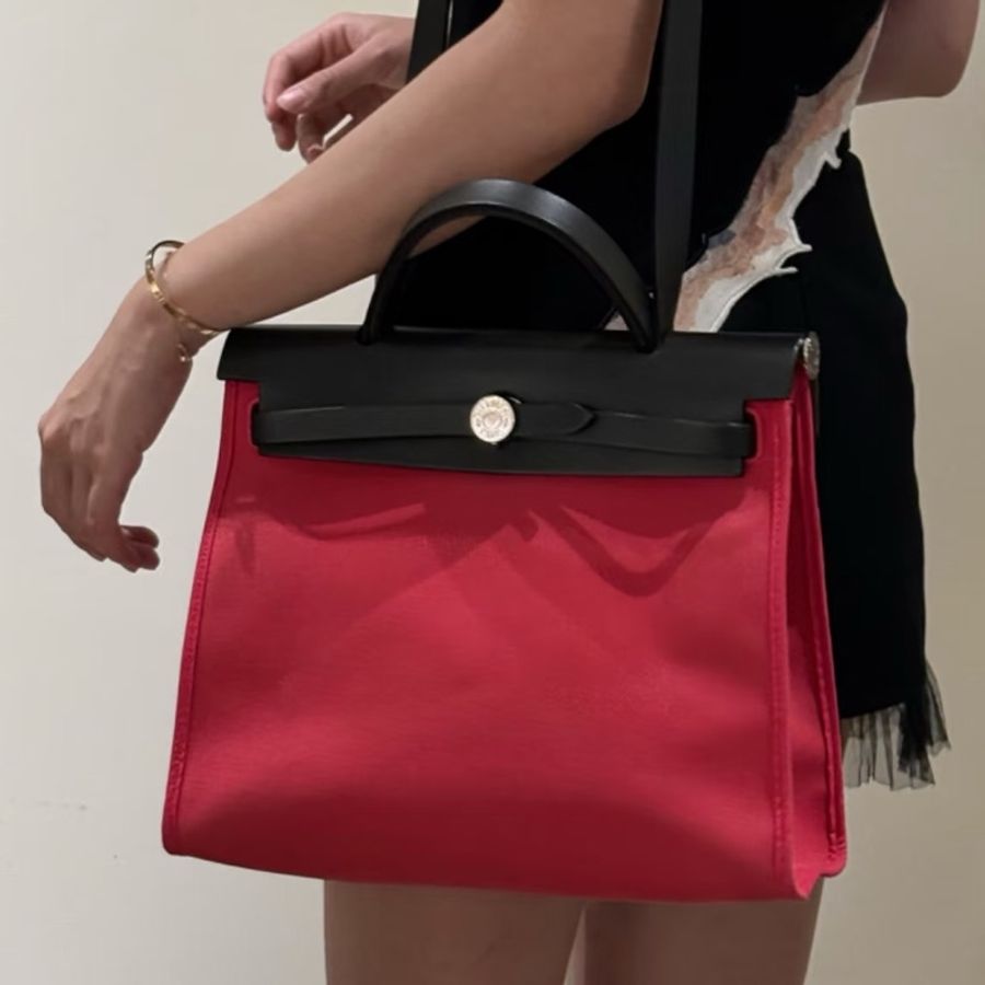 🐎Hermes愛馬仕|herbag31 銀扣帆布拼皮|98新|T刻-0
