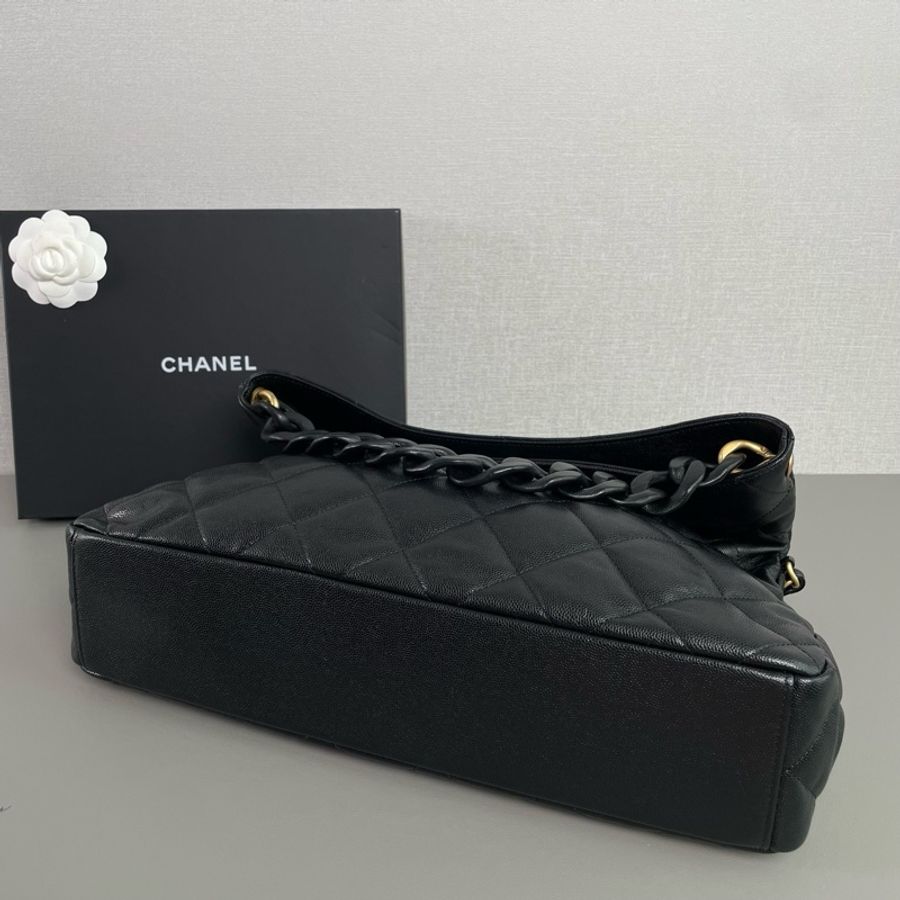 💎Chanel香奈兒｜24P黑金荔枝皮 嬉皮包hobo maxi腋下包｜99新芯片款-6