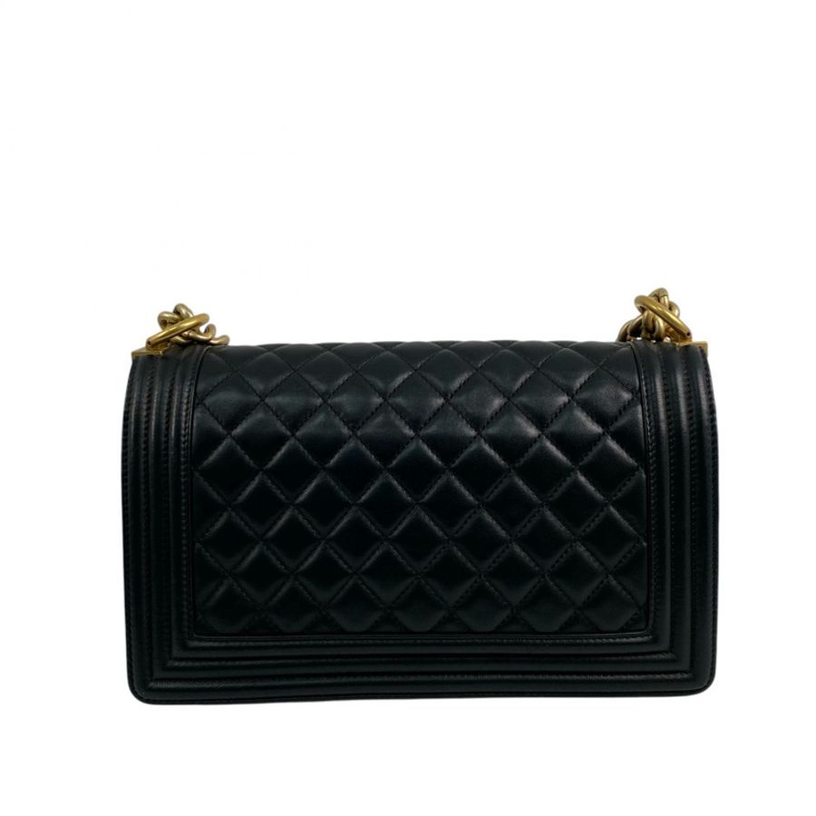△ CHANEL 香奈兒 Black Lambskin Boy 25 Gold Tone Metal No.23 Chain Shoulder Bag 黑色小羊皮金色金屬No.23鎖鏈肩背包 A67086-267012122-1