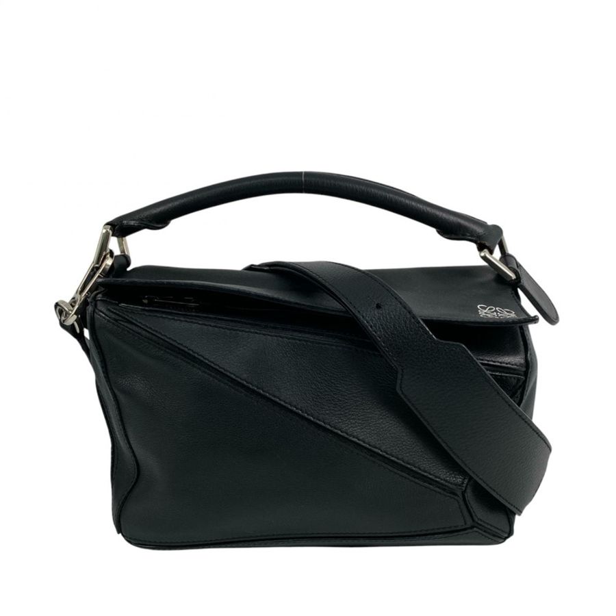 △ LOEWE 羅意威 Black Calfskin Puzzle 2 way bag 黑色小牛皮兩用袋-267012302-0