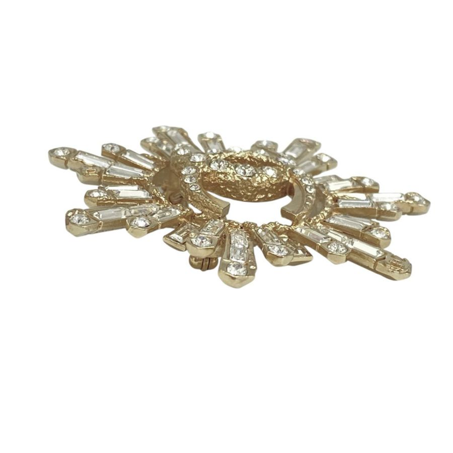 ☆ CHANEL 香奈兒 Gold Metal Rhinestones Fashion Brooch 金色金屬水鑽胸針-267012218-5