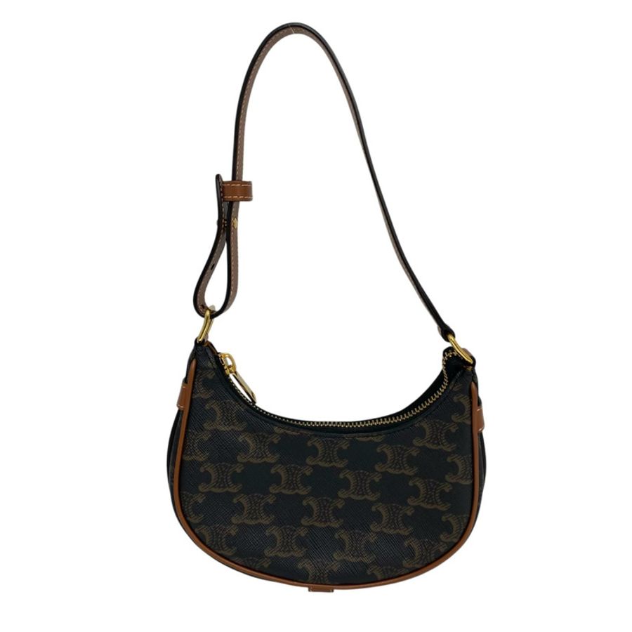 ☆ CELINE 思琳 Black Brown Coated Canvas Ava Triomphe Shoulder Bag 黑色啡色塗層帆布肩背包-267012412-0
