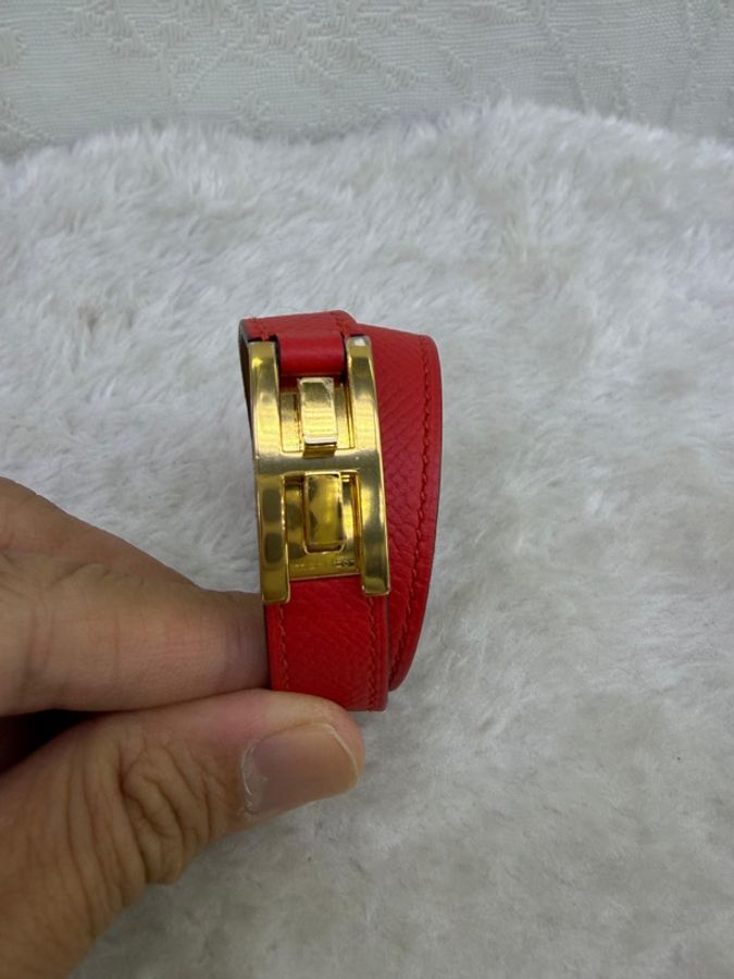 HERMES EpsomE#Drag Double Tour Bracelet金扣手鐲Rose Jaipur蜜桃粉色-2