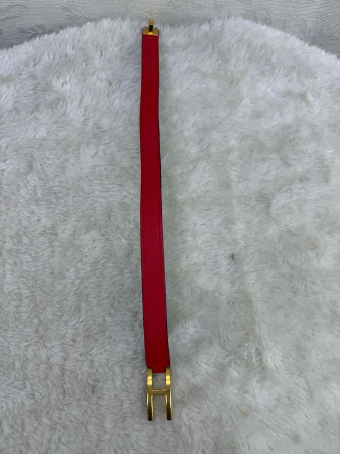 HERMES EpsomE#Drag Double Tour Bracelet金扣手鐲Rose Jaipur蜜桃粉色-4