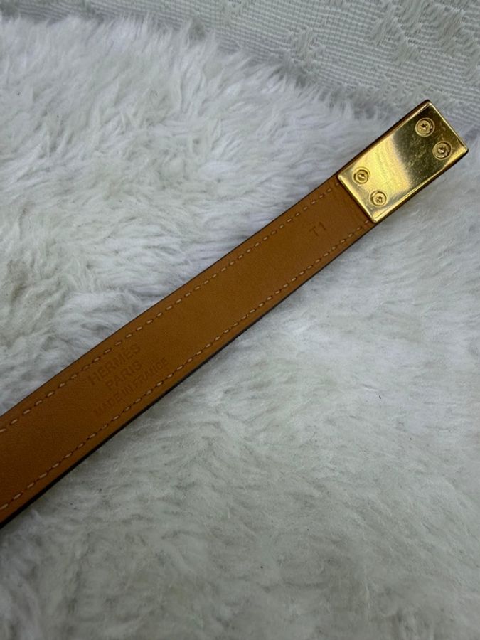 HERMES EpsomE#Drag Double Tour Bracelet金扣手鐲Rose Jaipur蜜桃粉色-6