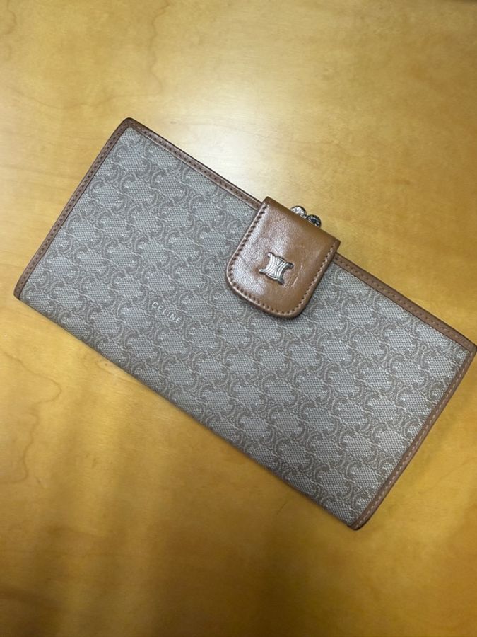 Celine中古米色老花長夾 | Celine Beige Macadam Long Wallet-0