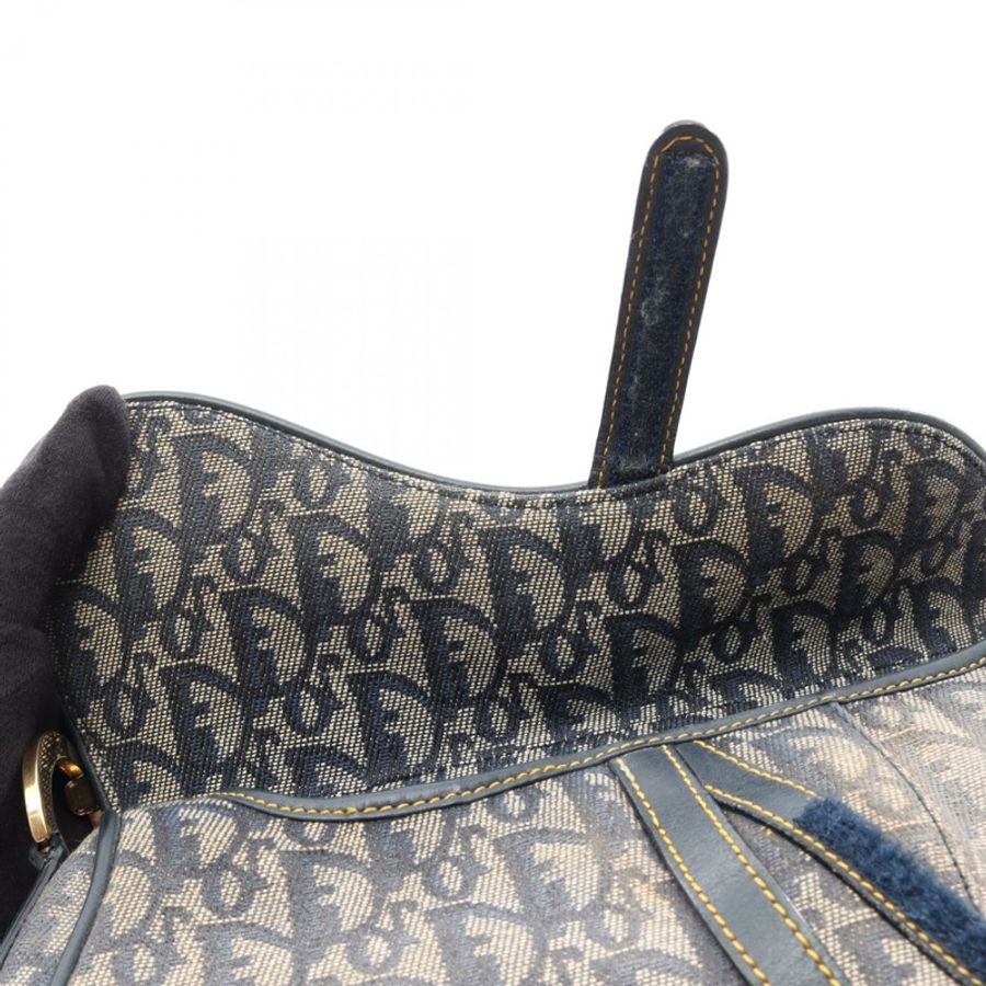 Christian Dior Saddle Trotter 單肩手提包，帆布皮革，灰色/海軍藍，二手-7