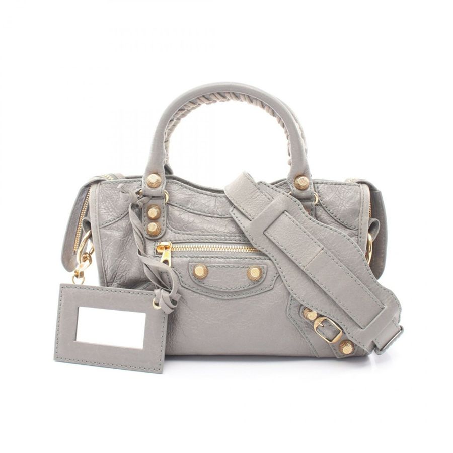 BALENCIAGA Giant Mini City 單肩斜背包 309544 皮革 灰色 二手-0