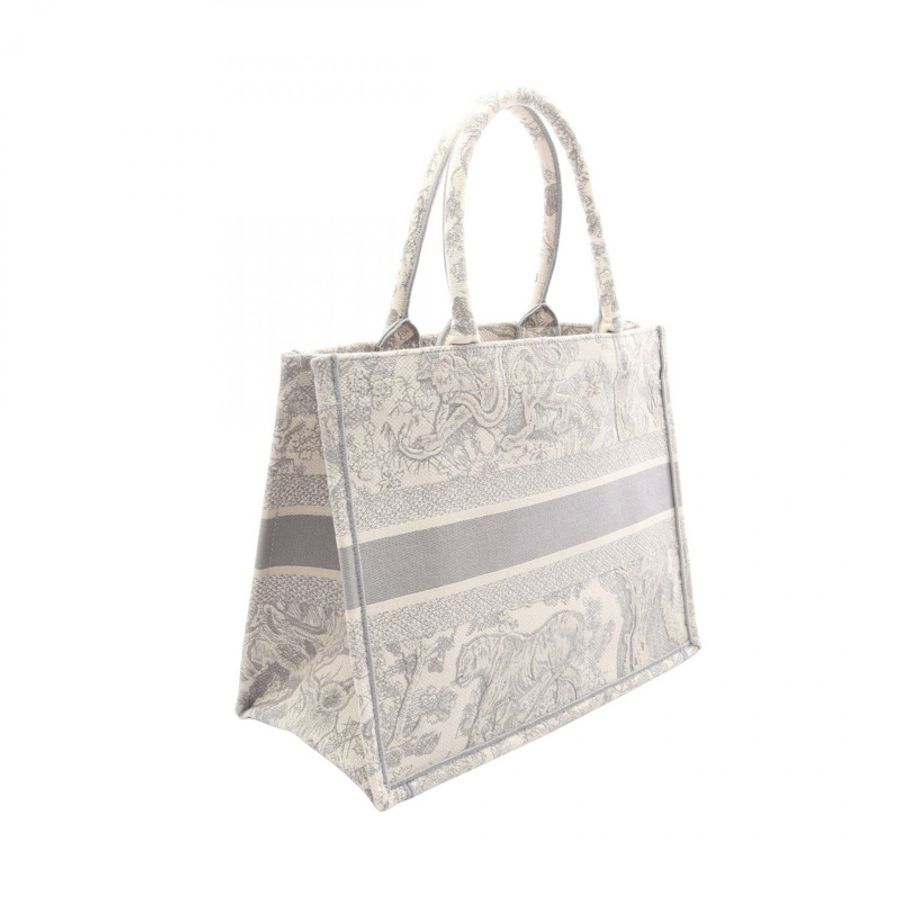Christian Dior BOOK 中號 Toile de Jouy 帆布手袋 灰色 白色 二手 女士-1