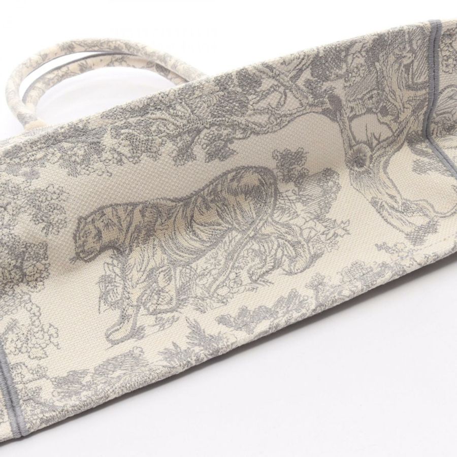 Christian Dior BOOK 中號 Toile de Jouy 帆布手袋 灰色 白色 二手 女士-4