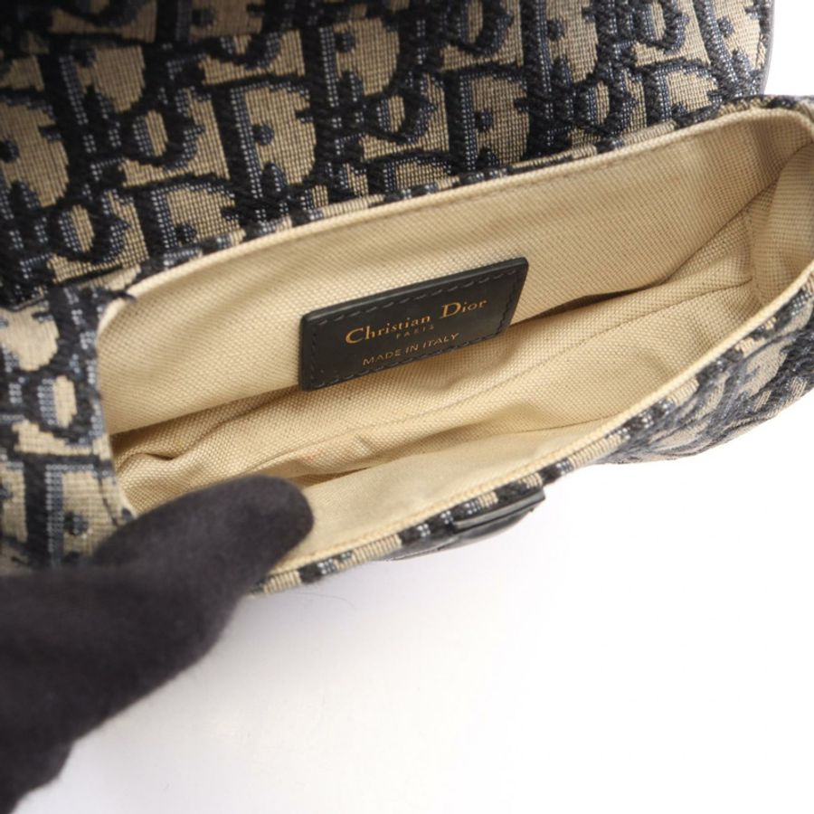 Christian Dior 馬鞍包 Mini Oblique 提花 2WAY 手提包帆布海軍藍米色-2
