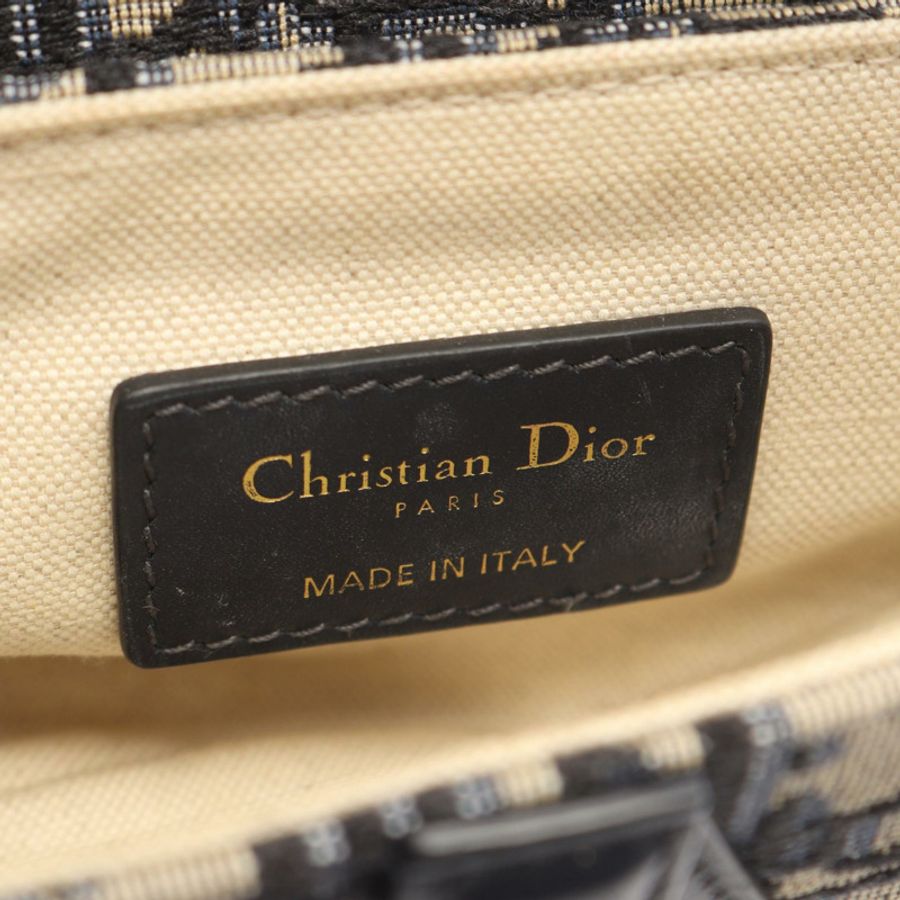 Christian Dior 馬鞍包 Mini Oblique 提花 2WAY 手提包帆布海軍藍米色-3