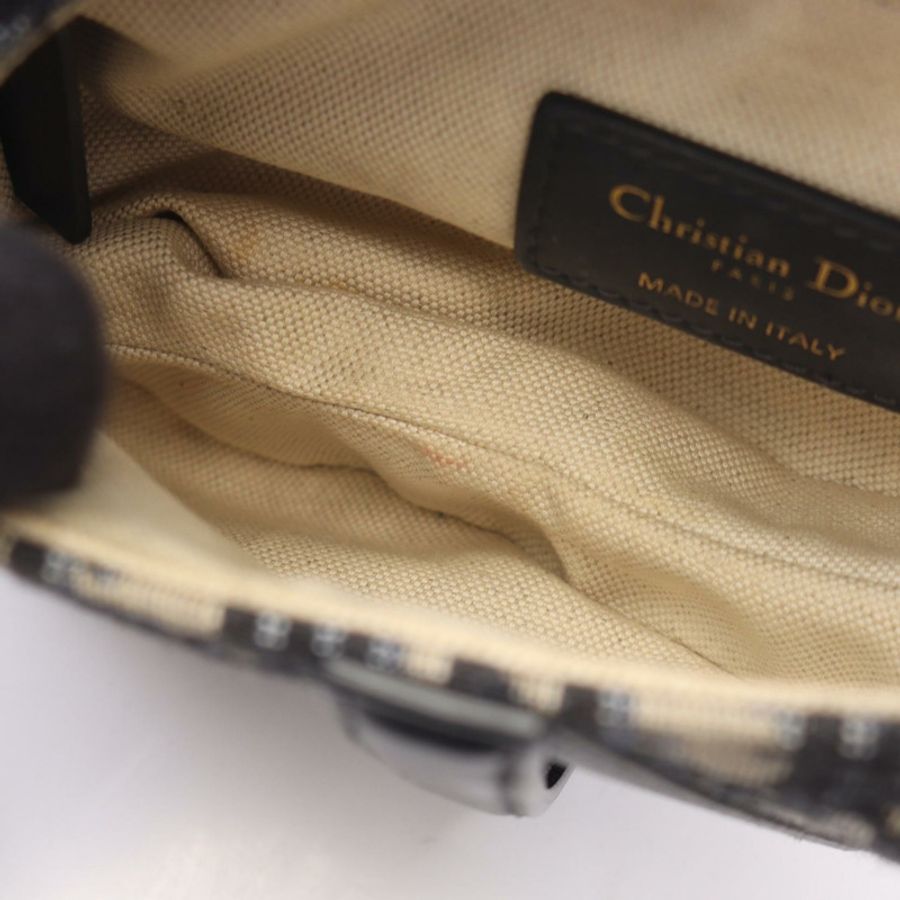 Christian Dior 馬鞍包 Mini Oblique 提花 2WAY 手提包帆布海軍藍米色-4