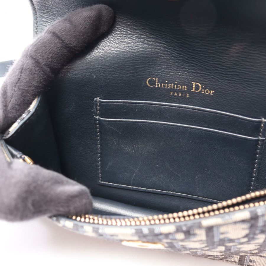 Christian Dior 馬鞍斜紋腰包,帆布皮革,海軍藍/米色,二手-5