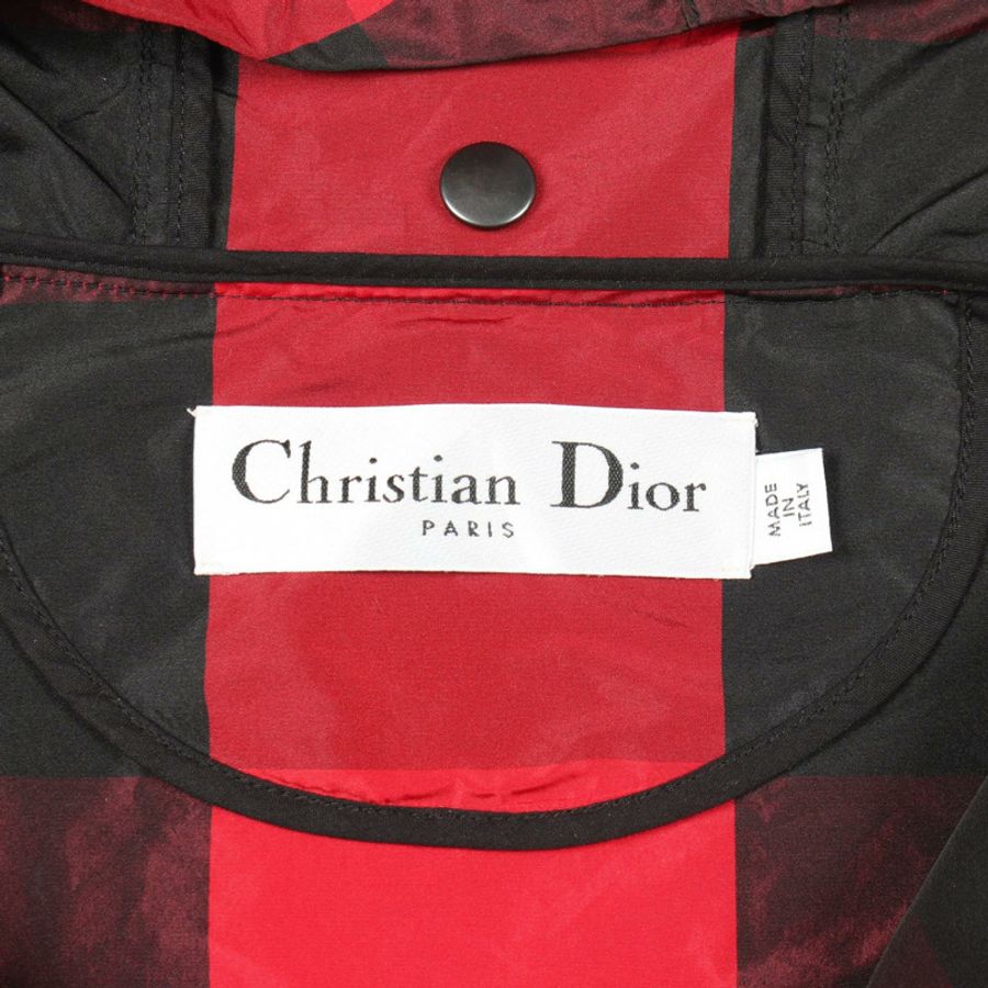 Christian Dior 格紋尼龍連帽夾克,聚酯纖維混紡,紅黑配色,XS碼,二手女款-2
