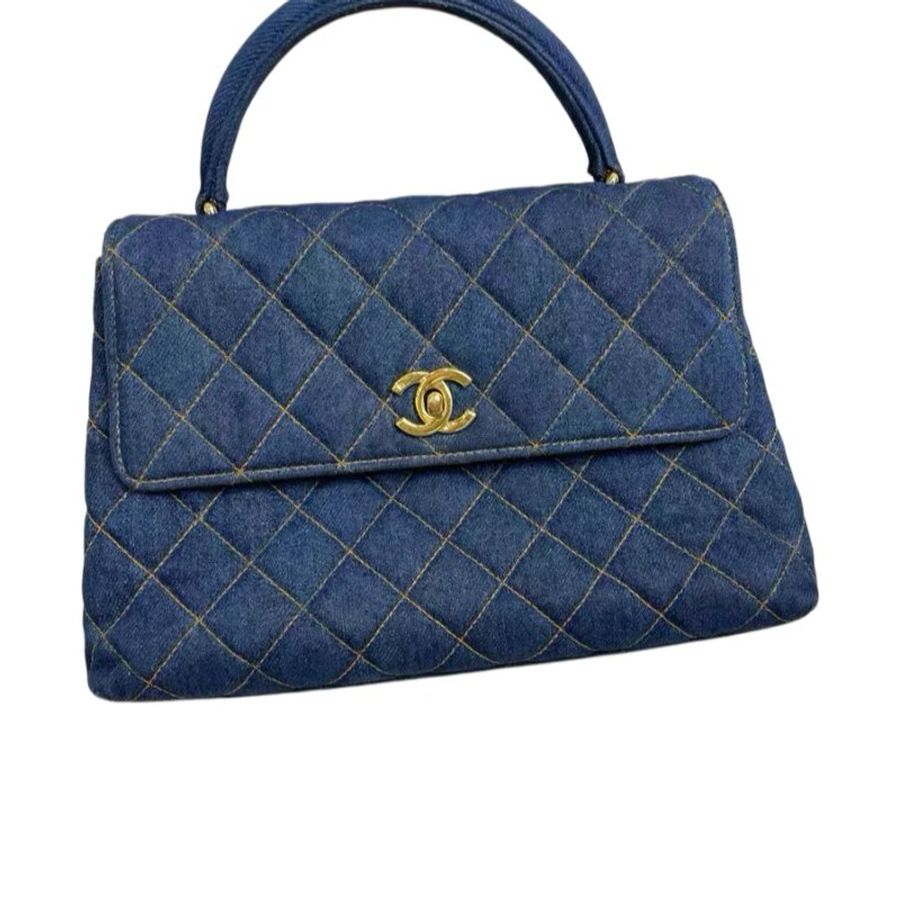 CHANEL菱格紋雙C扣牛仔凱莉包-9