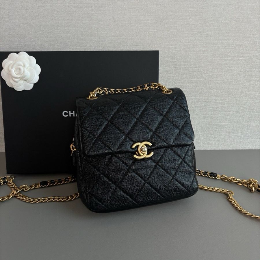 💎Chanel香奈兒|22p ado雙肩包 黑金荔枝皮小書包|98新芯片款-2