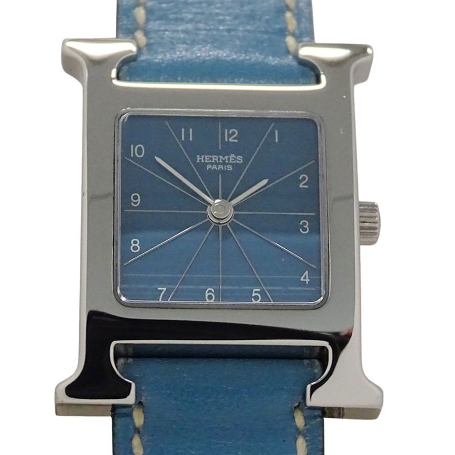 愛馬仕 (Hermes) 女士腕錶 H-Watch 石英 QZ 不鏽鋼 SS 皮革 HH1.210 銀藍 □G-1