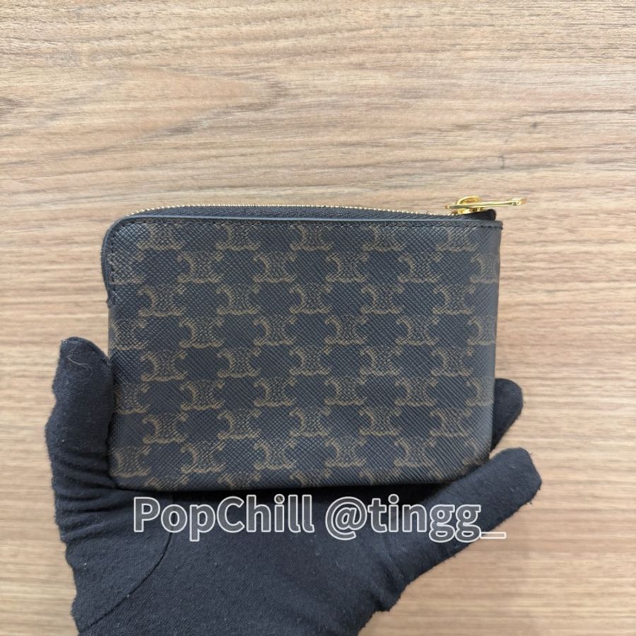 Celine 咖PVC Triomphe Canvas金釦鑰匙零錢包10C662BTA.38NO-1