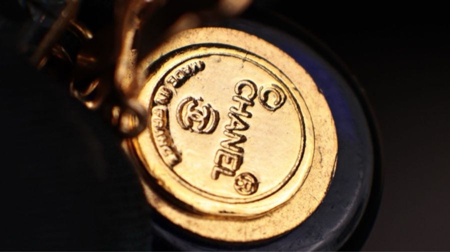 Chanel 蓝色琉璃莱茵石拼接长耳链耳夹-12