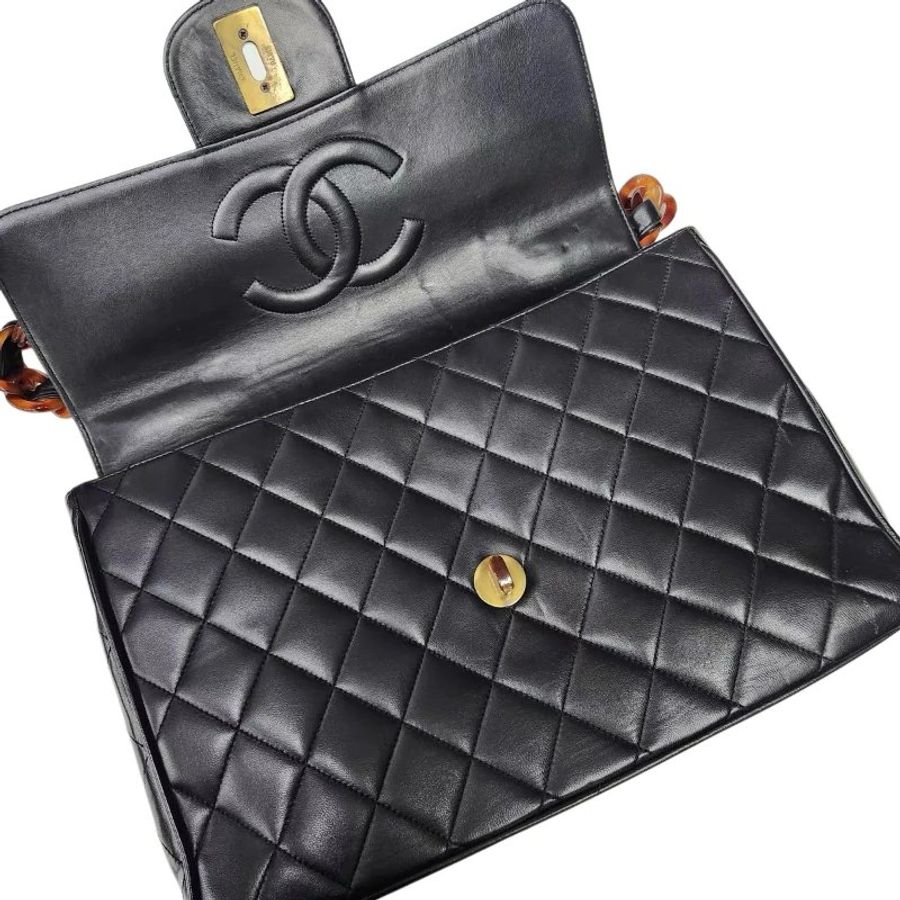 CHANEL 玳瑁菱格紋貝嫂雙C扣肩背包-1