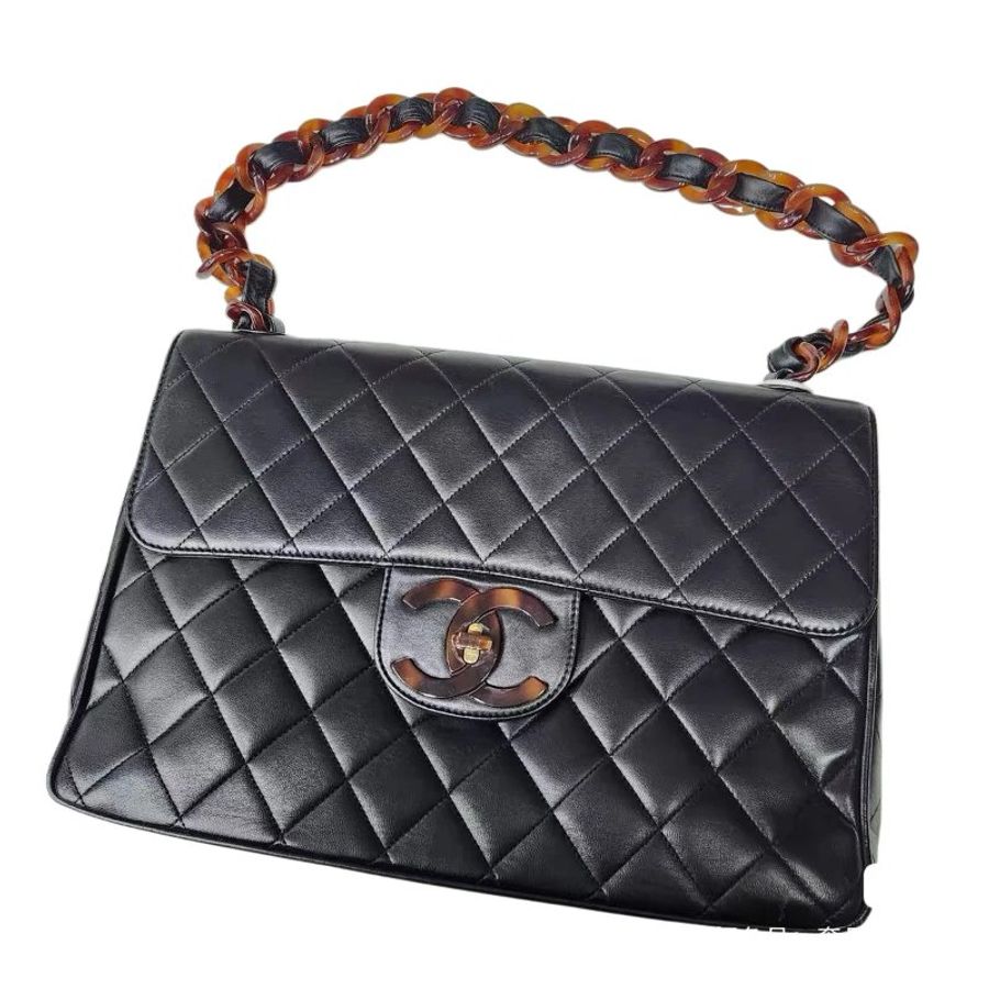 CHANEL 玳瑁菱格紋貝嫂雙C扣肩背包-7