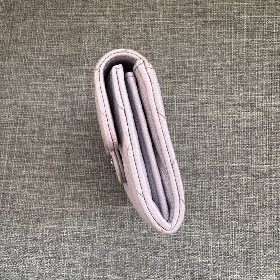 CHANEL 薰衣草紫荔枝皮銀扣 CF卡片錢夾-3