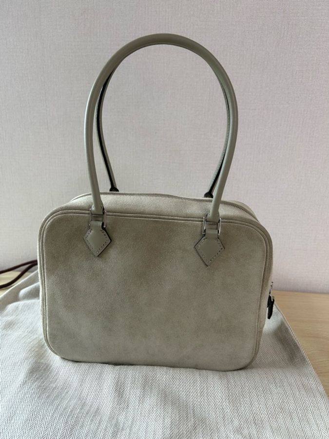 愛馬仕 HERMES MINI PLUME 麂皮拚swift 淡棕色 A刻-0