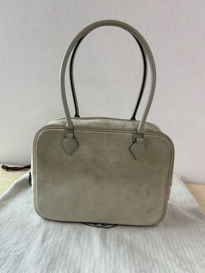 愛馬仕 HERMES MINI PLUME 麂皮拚swift 淡棕色 A刻-1