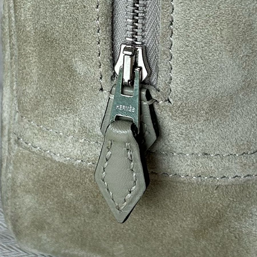愛馬仕 HERMES MINI PLUME 麂皮拚swift 淡棕色 A刻-14