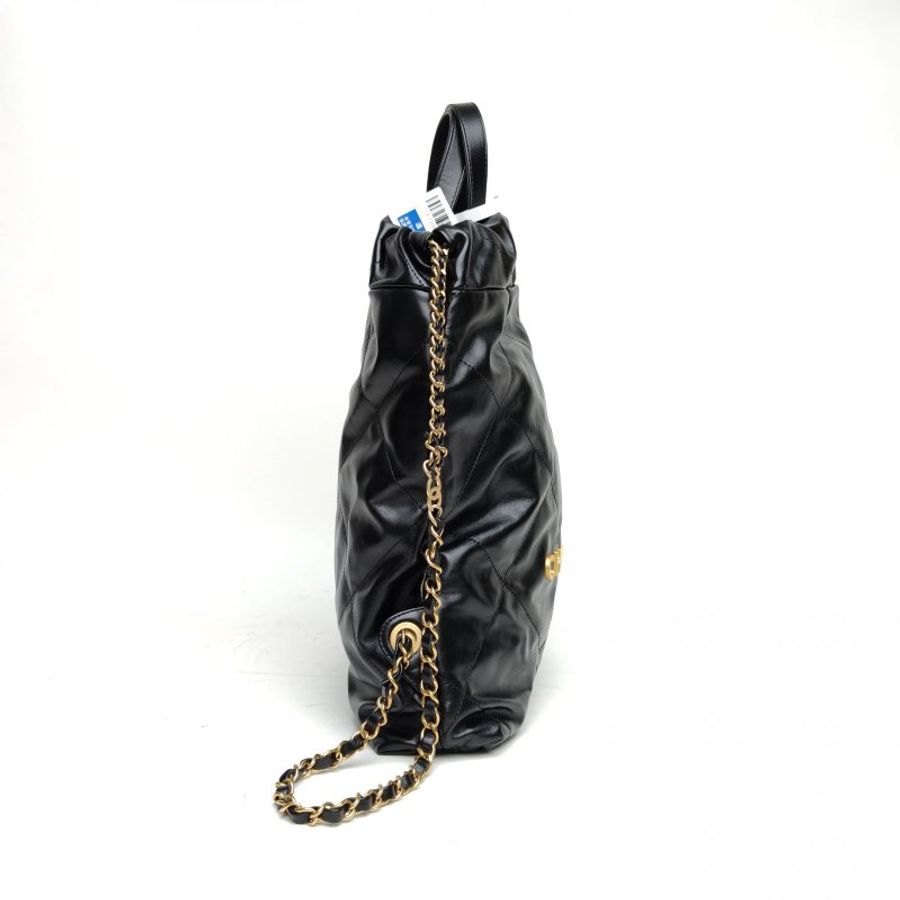 CHANEL 22Bag帶手柄雙肩包小號黑色牛皮晶片金扣肩背包-3