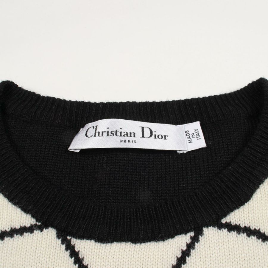 Christian Dior 花卉針織衫 6E24505AM515 羊毛 米色 黑色 #34 二手 女款-2