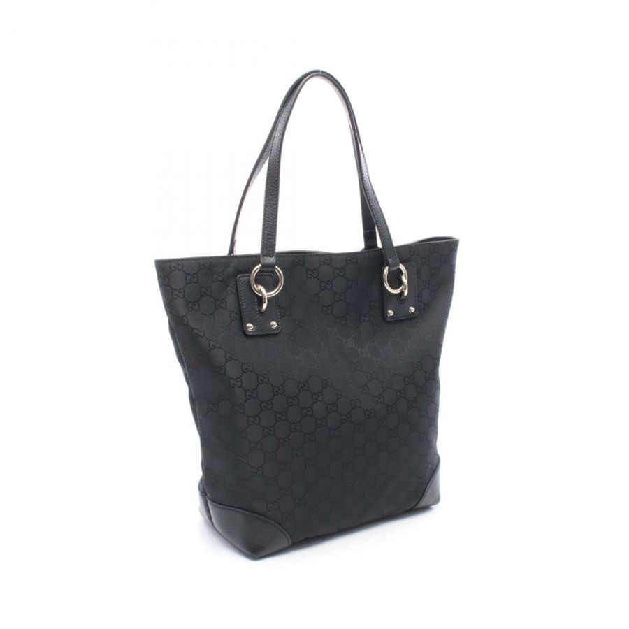 GUCCI GG帆布手提包 353706 帆布皮革黑色二手女款-1
