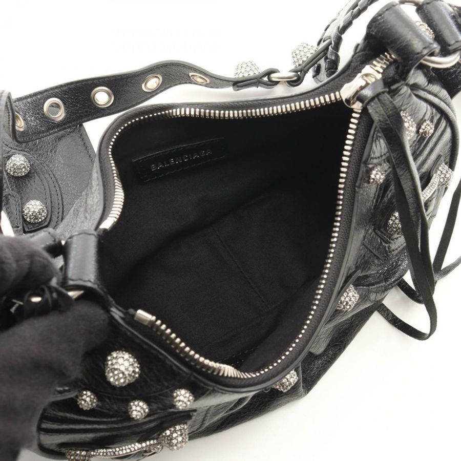巴黎世家 (BALENCIAGA) LE CAGOLE XS 水鑽肩斜背包 671309 皮革 BK 二手-2