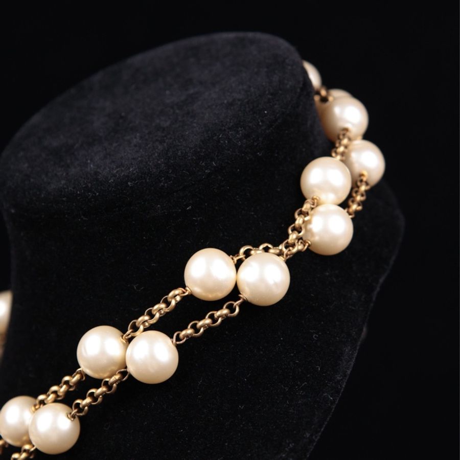 Chanel 白色珍珠做旧链条拼接长项链毛衣链-19