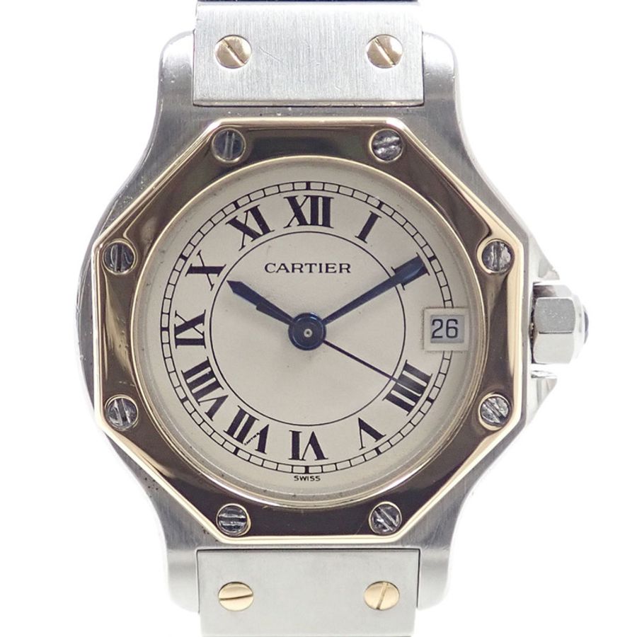 卡地亞 Santos Octagon SM 女士石英腕錶,不鏽鋼及 18K 黃金材質,型號 W2001683/187903,電池驅動-0