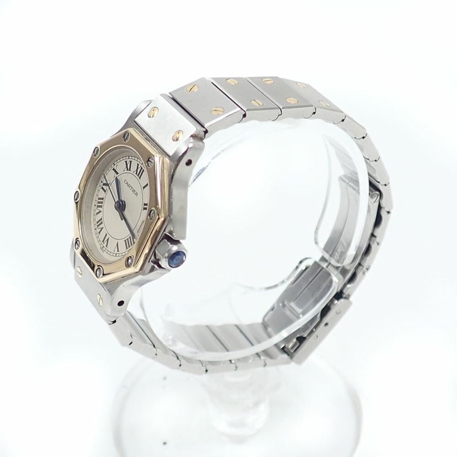 卡地亞 Santos Octagon SM 女士石英腕錶,不鏽鋼及 18K 黃金材質,型號 W2001683/187903,電池驅動-1