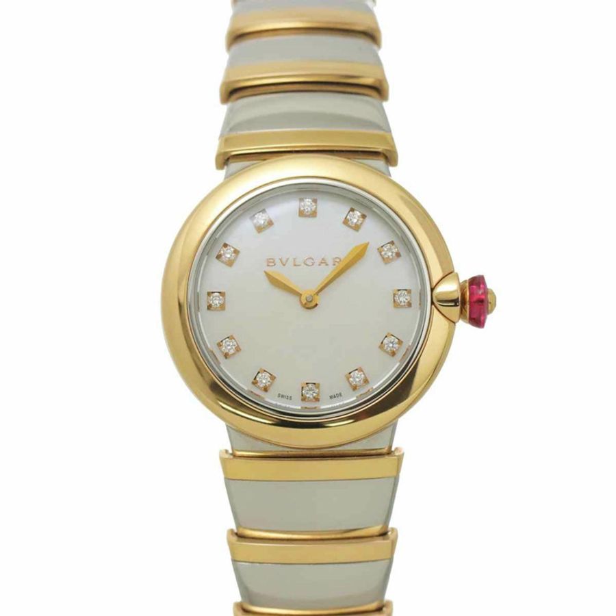 寶格麗 (Bulgari) Lucea Combi LUP28SG 女士腕錶，12 鑽白色錶殼，18K 玫瑰金石英錶-0