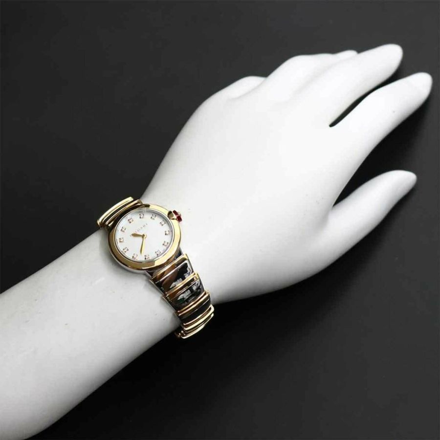 寶格麗 (Bulgari) Lucea Combi LUP28SG 女士腕錶，12 鑽白色錶殼，18K 玫瑰金石英錶-3