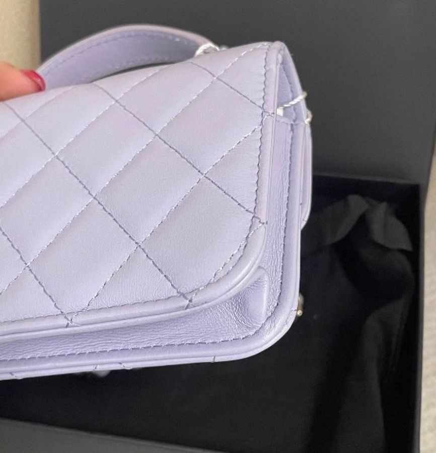 CHANEL Mini Top Handle Flap Bag Lavender 小羊皮手提鏈袋-5