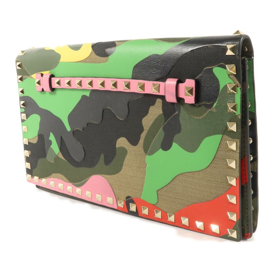 Valentino 帆布/牛皮皮革Camouflage Rockstud Wristlet Clutch手拿包-2