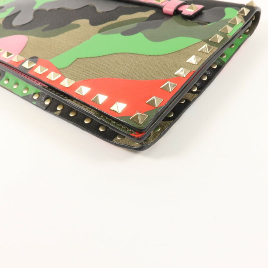 Valentino 帆布/牛皮皮革Camouflage Rockstud Wristlet Clutch手拿包-12