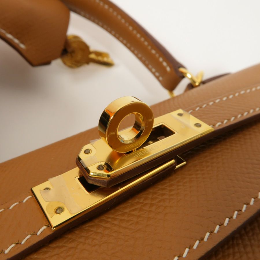 HERMES Epsom皮革Kelly 25手挽肩背兩用袋Gold-8