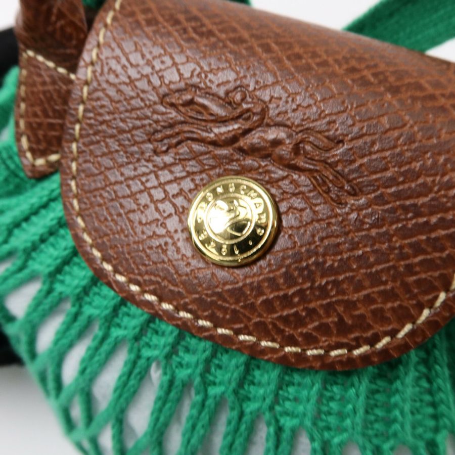 Longchamp 棉質/皮革Le Pliagr Mesh Bag XS手挽肩背兩用袋-6
